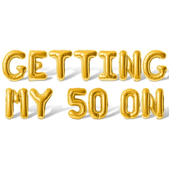 Letter Balloons - GETTING MY 50 ON 16" Inch Alphabet Letters Foil Mylar Balloon 50th Birthday Party Banner (Gold)