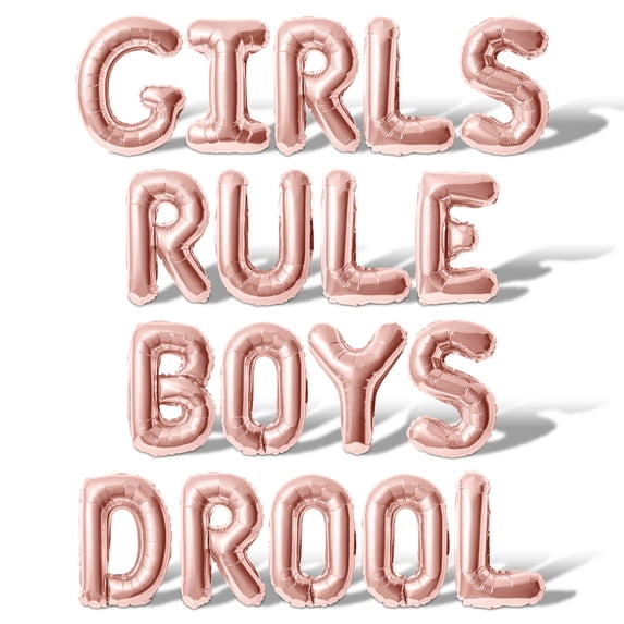 Letter Balloons - GIRLS RULE BOYS DROOL 16" Inch Alphabet Letters Foil Mylar Balloon Girls Night Party Banner (Rose Gold)