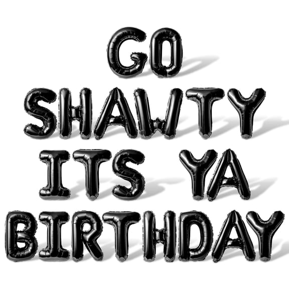 Letter Balloons - GO SHAWTY ITS YA BIRTHDAY 16" Inch Alphabet Letters Foil Mylar Balloon Birthday Party Banner (Black)