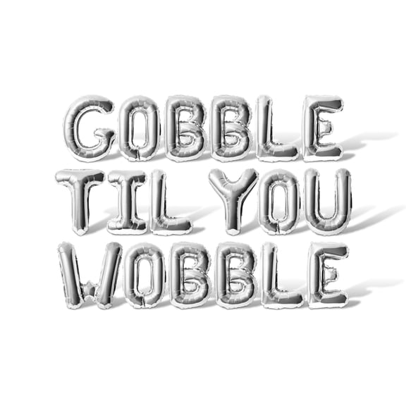 Letter Balloons - GOBBLE TIL YOU WOBBLE 16" Inch Alphabet Letters Foil Mylar Balloon Thanksgiving Party Banner (Silver)