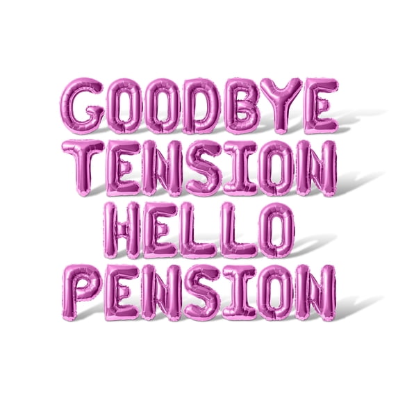Letter Balloons - GOODBYE TENSION HELLO PENSION 16" Inch Alphabet Letters Foil Mylar Balloon Retirement Party Banner (Pink)