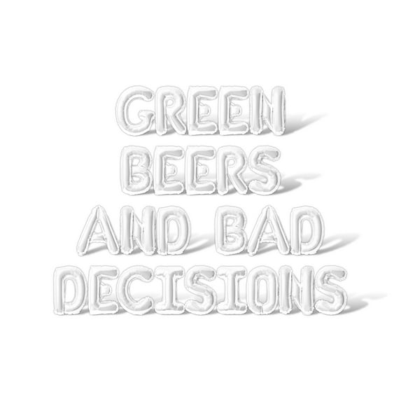 Letter Balloons - GREEN BEERS AND BAD DECISIONS 16" Inch Alphabet Letters Foil Mylar Balloon St. Patrick's Day Party Banner (White)