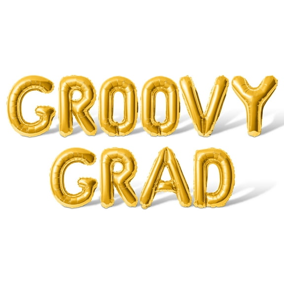Letter Balloons - GROOVY GRAD 16" Inch Alphabet Letters Foil Mylar Balloon Graduation Party Banner (Gold)