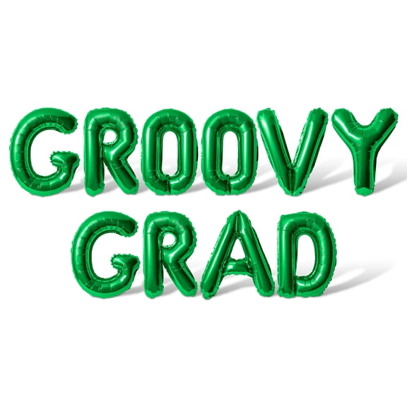 Letter Balloons - GROOVY GRAD 16" Inch Alphabet Letters Foil Mylar Balloon Graduation Party Banner (Green)