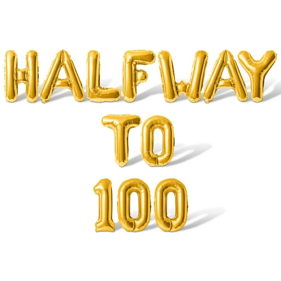 Letter Balloons - HALFWAY TO 100 16" Inch Alphabet Letters Foil Mylar Balloon 50th Birthday Party Banner (Gold)