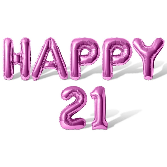Letter Balloons - HAPPY 21 16" Inch Alphabet Letters Foil Mylar Balloon 21st Birthday Party Banner (Pink)