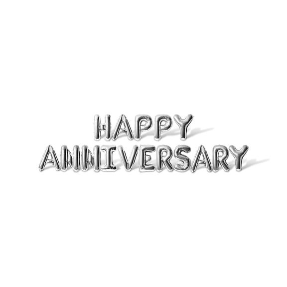 Letter Balloons - HAPPY ANNIVERSARY 16" Inch Alphabet Letters Foil Mylar Balloon Wedding Anniversary Banner (Silver)