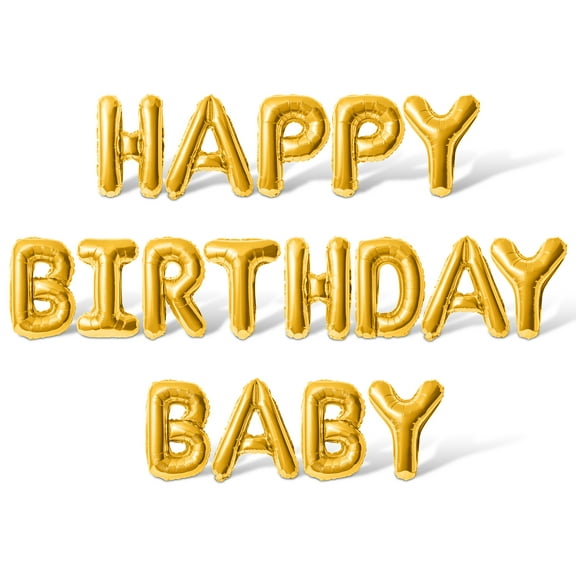 Letter Balloons - HAPPY BIRTHDAY BABY 16" Inch Alphabet Letters Foil Mylar Balloon Birthday Party Banner (Gold)