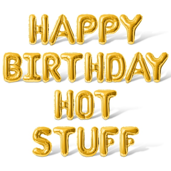 Letter Balloons - HAPPY BIRTHDAY HOT STUFF 16" Inch Alphabet Letters Foil Mylar Balloon Birthday Party Banner (Gold)
