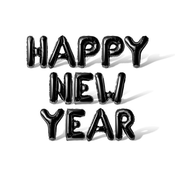 Letter Balloons - HAPPY NEW YEAR 16" Inch Alphabet Letters Foil Mylar Balloon New Year Party Banner (Black)
