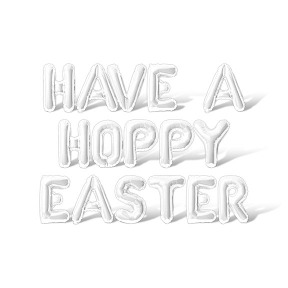 Letter Balloons - HAVE A HOPPY EASTER 16" Inch Alphabet Letters Foil Mylar Balloon Easter Party Banner (White)