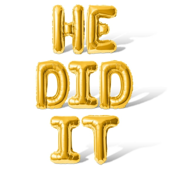 Letter Balloons - HE DID IT 16" Inch Alphabet Letters Foil Mylar Balloon Graduation Party Banner (Gold)