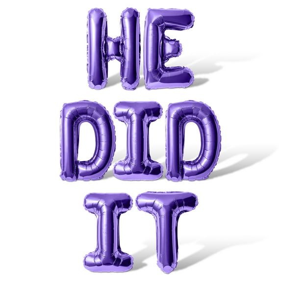 Letter Balloons - HE DID IT 16" Inch Alphabet Letters Foil Mylar Balloon Graduation Party Banner (Purple)