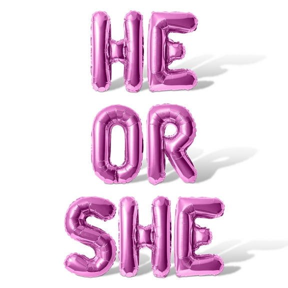 Letter Balloons - HE OR SHE 16" Inch Alphabet Letters Foil Mylar Balloon Baby Shower Party Banner (Pink)