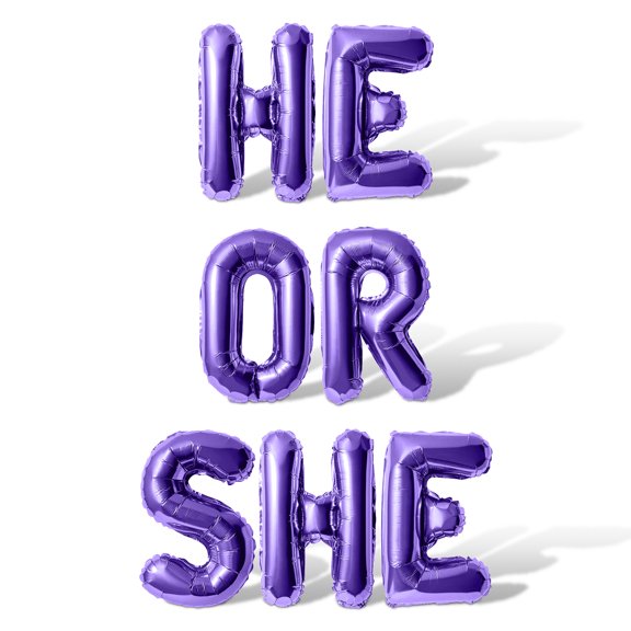 Letter Balloons - HE OR SHE 16" Inch Alphabet Letters Foil Mylar Balloon Baby Shower Party Banner (Purple)