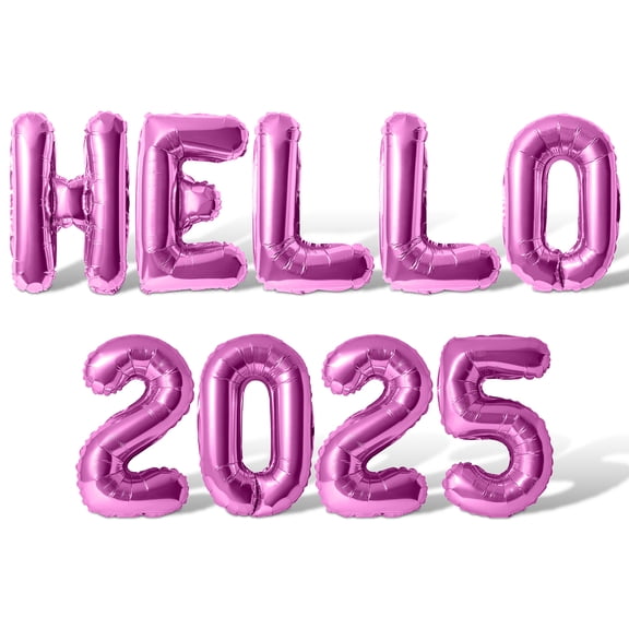 Letter Balloons - HELLO 2025 16" Inch Alphabet Letters Foil Mylar Balloon New Years Eve Party Banner (Pink)