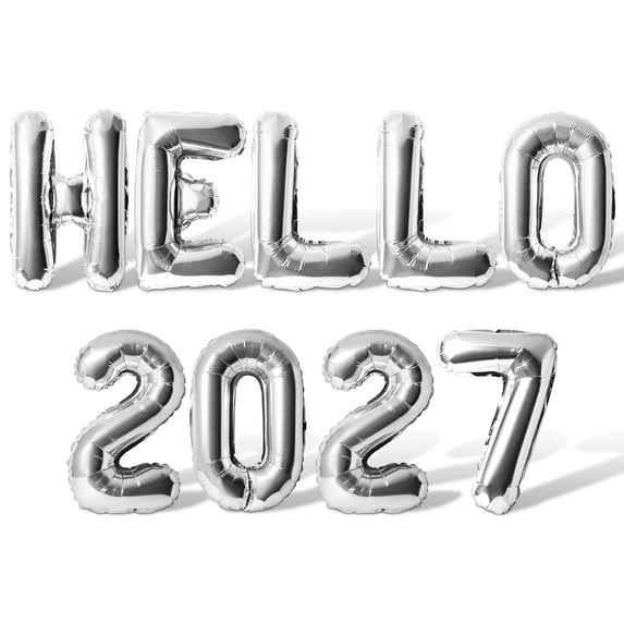 Letter Balloons - HELLO 2027 16" Inch Alphabet Letters Foil Mylar Balloon New Years Party Banner (Silver)