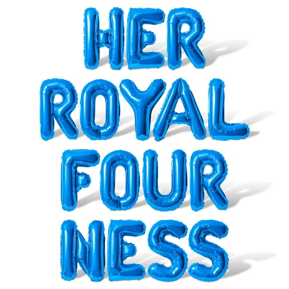 Letter Balloons - HER ROYAL FOUR NESS 16" Inch Alphabet Letters Foil Mylar Balloon 4th Birthday Party Banner (Blue)