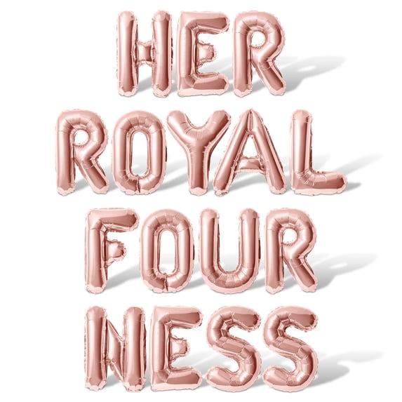 Letter Balloons - HER ROYAL FOUR NESS 16" Inch Alphabet Letters Foil Mylar Balloon 4th Birthday Party Banner (Rose Gold)