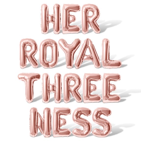 Letter Balloons - HER ROYAL THREE NESS 16" Inch Alphabet Letters Foil Mylar Balloon 3rd Birthday Party Banner (Rose Gold)