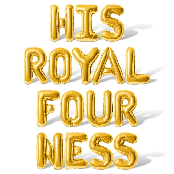 Letter Balloons - HIS ROYAL FOUR NESS 16" Inch Alphabet Letters Foil Mylar Balloon 4th Birthday Party Banner (Gold)