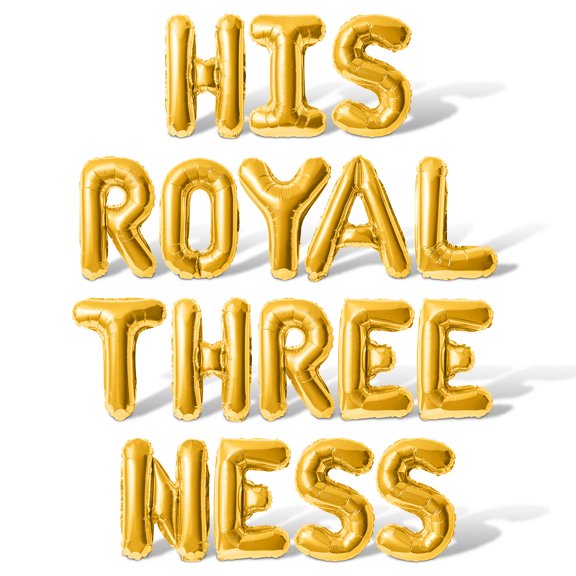 Letter Balloons - HIS ROYAL THREE NESS 16" Inch Alphabet Letters Foil Mylar Balloon 3rd Birthday Party Banner (Gold)