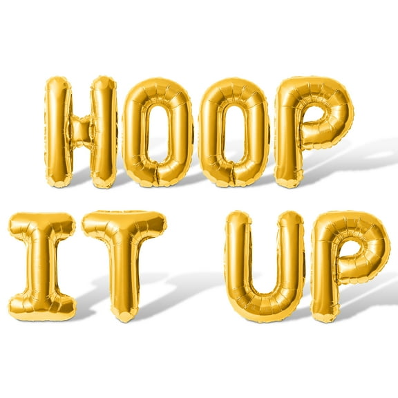 Letter Balloons - HOOP IT UP 16" Inch Alphabet Letters Foil Mylar Balloon Basketball Themed Birthday Party Banner (Gold)