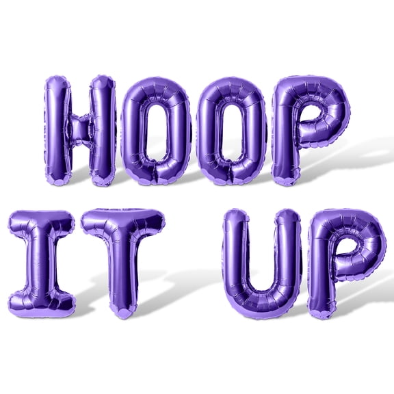 Letter Balloons - HOOP IT UP 16" Inch Alphabet Letters Foil Mylar Balloon Basketball Themed Birthday Party Banner (Purple)