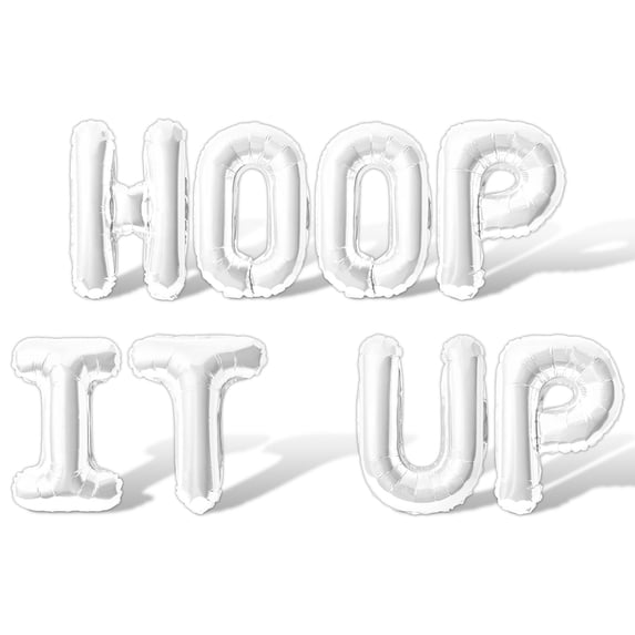 Letter Balloons - HOOP IT UP 16" Inch Alphabet Letters Foil Mylar Balloon Basketball Themed Birthday Party Banner (White)