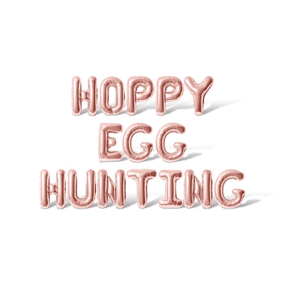 Letter Balloons - HOPPY EGG HUNTING 16" Inch Alphabet Letters Foil Mylar Balloon Easter Party Banner (Rose Gold)
