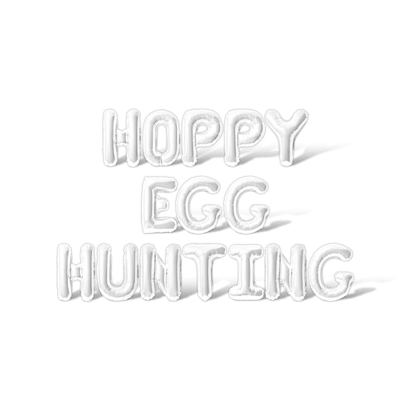 Letter Balloons - HOPPY EGG HUNTING 16" Inch Alphabet Letters Foil Mylar Balloon Easter Party Banner (White)