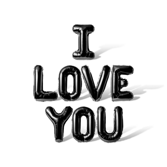 Letter Balloons - I LOVE YOU 16" Inch Alphabet Letters Foil Mylar Balloon Valentine's Day or Anniversary Party Banner (Black)