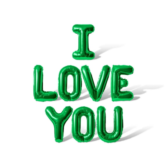 Letter Balloons - I LOVE YOU 16" Inch Alphabet Letters Foil Mylar Balloon Valentine's Day or Anniversary Party Banner (Green)