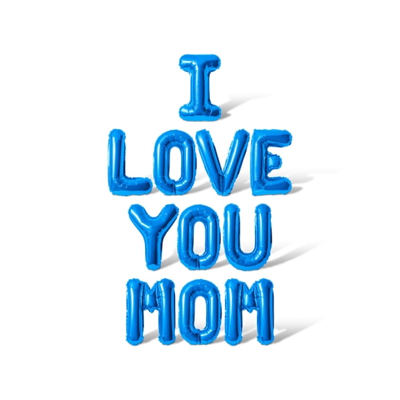 Letter Balloons - I LOVE YOU MOM 16" Inch Alphabet Letters Foil Mylar Balloon Mother's Day Party Banner (Blue)