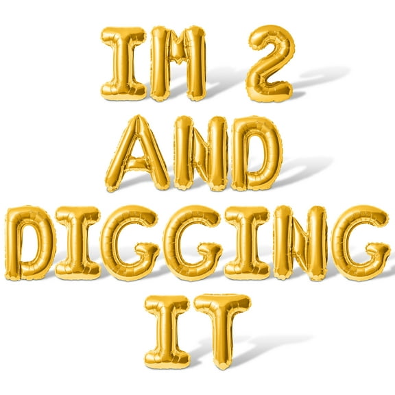 Letter Balloons - IM 2 AND DIGGING IT 16" Inch Alphabet Letters Foil Mylar Balloon 2nd Birthday Party Banner (Gold)