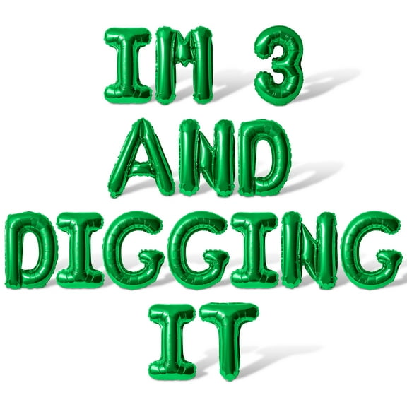Letter Balloons - IM 3 AND DIGGING IT 16" Inch Alphabet Letters Foil Mylar Balloon 3rd Birthday Party Banner (Green)