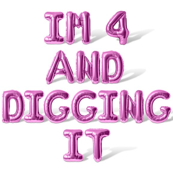 Letter Balloons - IM 4 AND DIGGING IT 16" Inch Alphabet Letters Foil Mylar Balloon 4th Birthday Party Banner (Pink)