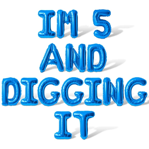 Letter Balloons - IM 5 AND DIGGING IT 16" Inch Alphabet Letters Foil Mylar Balloon 5th Birthday Party Banner (Blue)