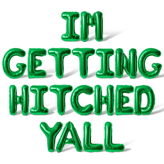 Letter Balloons - IM GETTING HITCHED YALL 16" Inch Alphabet Letters Foil Mylar Balloon Bachelorette or Bridal Shower Party Banner (Green)
