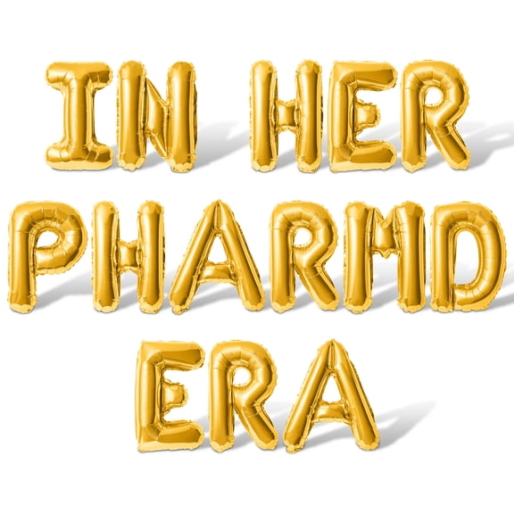 Letter Balloons - IN HER PHARMD ERA 16" Inch Alphabet Letters Foil Mylar Balloon Pharmacy School Graduation Party Banner (Gold)