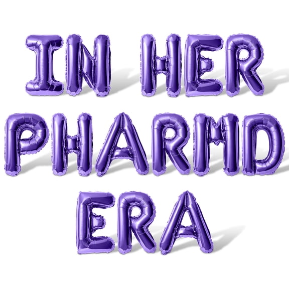 Letter Balloons - IN HER PHARMD ERA 16" Inch Alphabet Letters Foil Mylar Balloon Pharmacy School Graduation Party Banner (Purple)