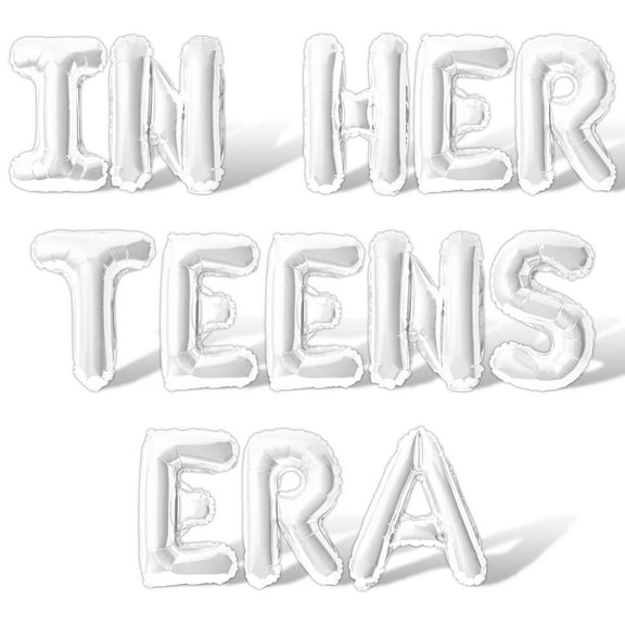 Letter Balloons - IN HER TEENS ERA 16" Inch Alphabet Letters Foil Mylar Balloon Teenage Birthday Party Banner (White)