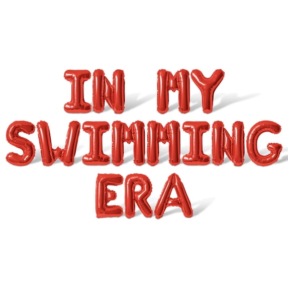 Letter Balloons - IN MY SWIMMING ERA 16" Inch Alphabet Letters Foil Mylar Balloon Swimming Themed Birthday Party Banner (Red)