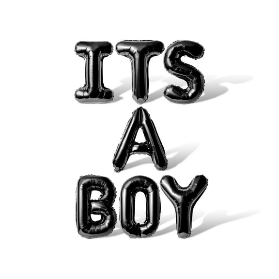 Letter Balloons - ITS A BOY 16" Inch Alphabet Letters Foil Mylar Balloon Gender Reveal Party Banner (Black)