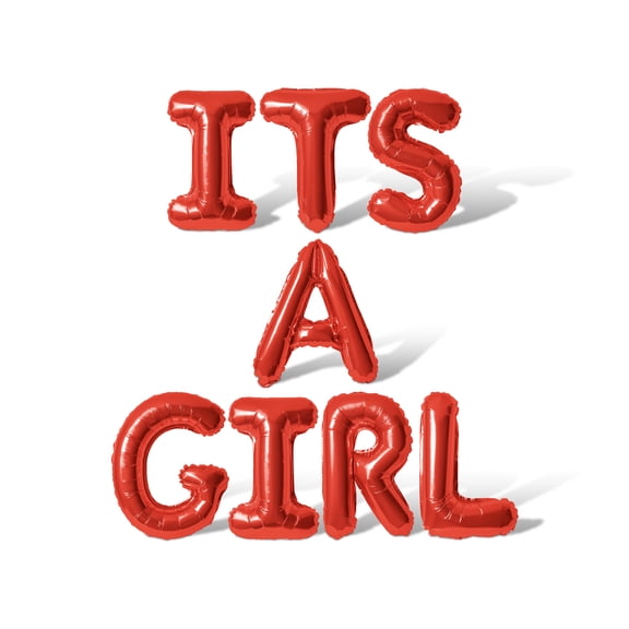 Letter Balloons - ITS A GIRL 16" Inch Alphabet Letters Foil Mylar Balloon Gender Reveal Party Banner (Red)