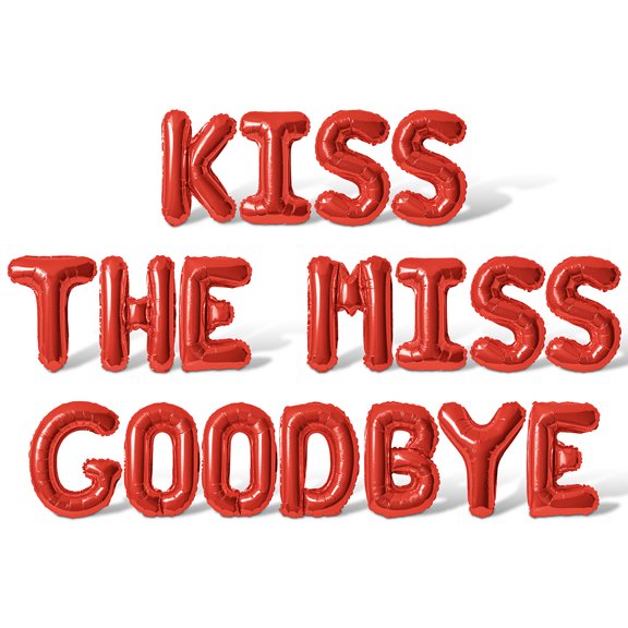 Letter Balloons - KISS THE MISS GOODBYE 16" Inch Alphabet Letters Foil Mylar Balloon Bachelorette or Bridal Shower Party Banner (Red)