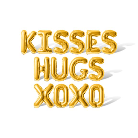 Letter Balloons - KISSES HUGS XOXO 16" Inch Alphabet Letters Foil Mylar Balloon Valentine's Day Party Banner (Gold)