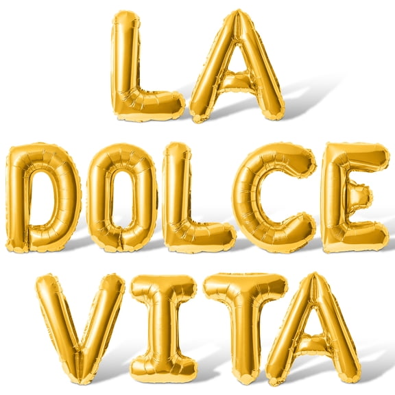 Letter Balloons - LA DOLCE VITA 16" Inch Alphabet Letters Foil Mylar Balloon Bachelorette Party Banner (Gold)
