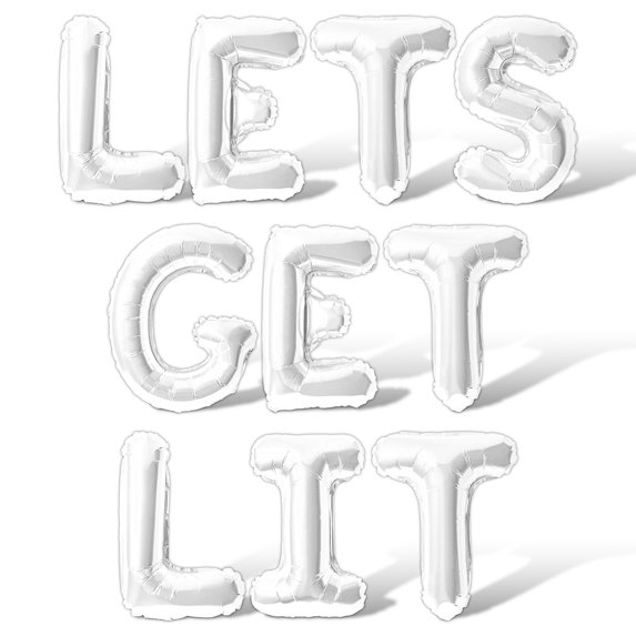 Letter Balloons - LETS GET LIT 16" Inch Alphabet Letters Foil Mylar Balloon Bachelorette or Bridal Shower Party Banner (White)