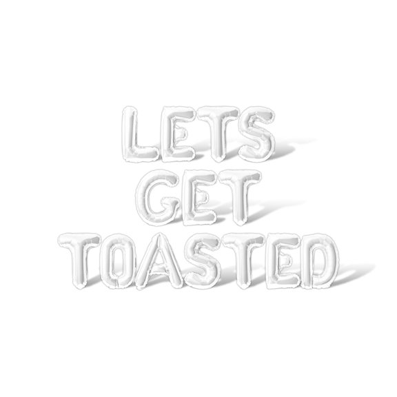 Letter Balloons - LETS GET TOASTED 16" Inch Alphabet Letters Foil Mylar Balloon Bachelorette or Bachelor Party Banner (White)